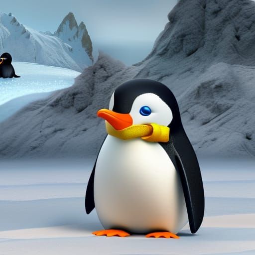 Cute Penguin on Snow, Art Nouveau Style