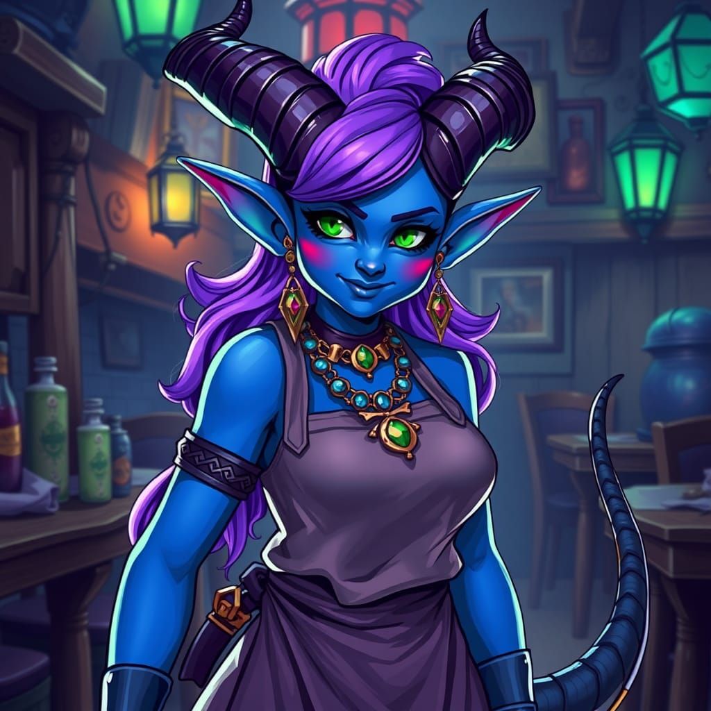 Tiefling Chef in Whimsical Vector Art