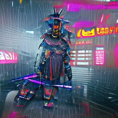 Cyberpunk Samurai Oni in Neon Armor