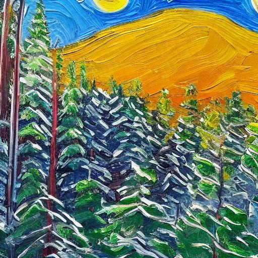 Christmas Mountain Retreat in Impasto Gouache Style