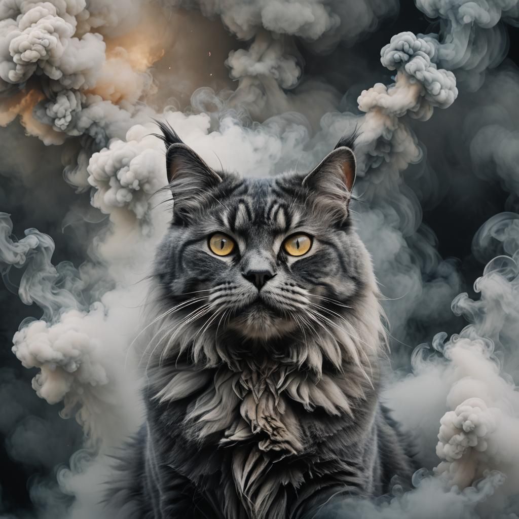 Majestic Grey Cat Portrait in Oil Painting Style