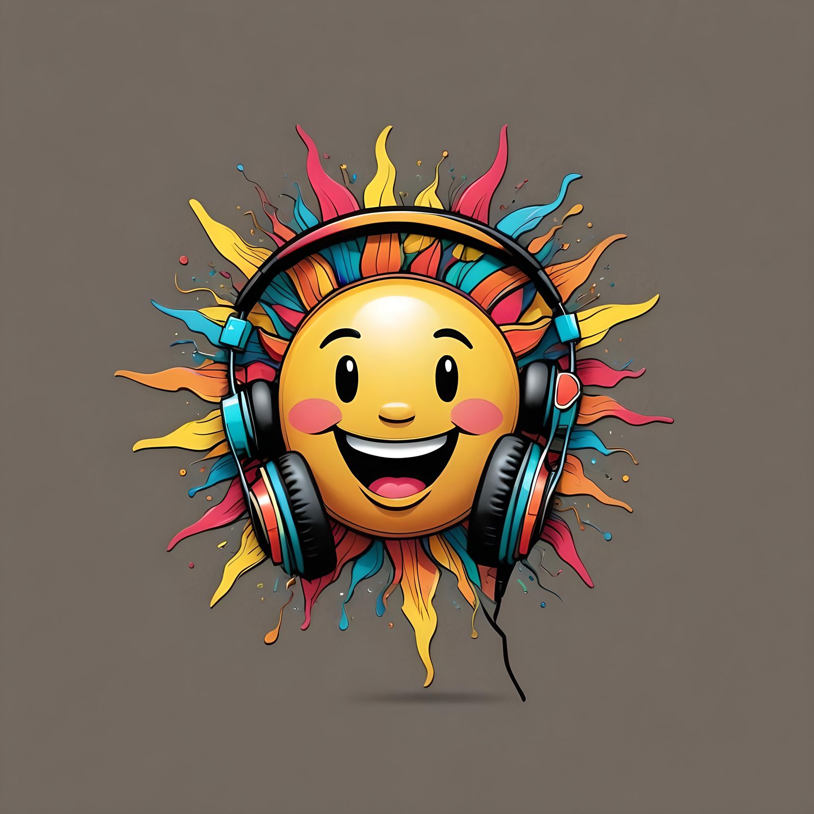 Cartoon Sun with Headphones Logo