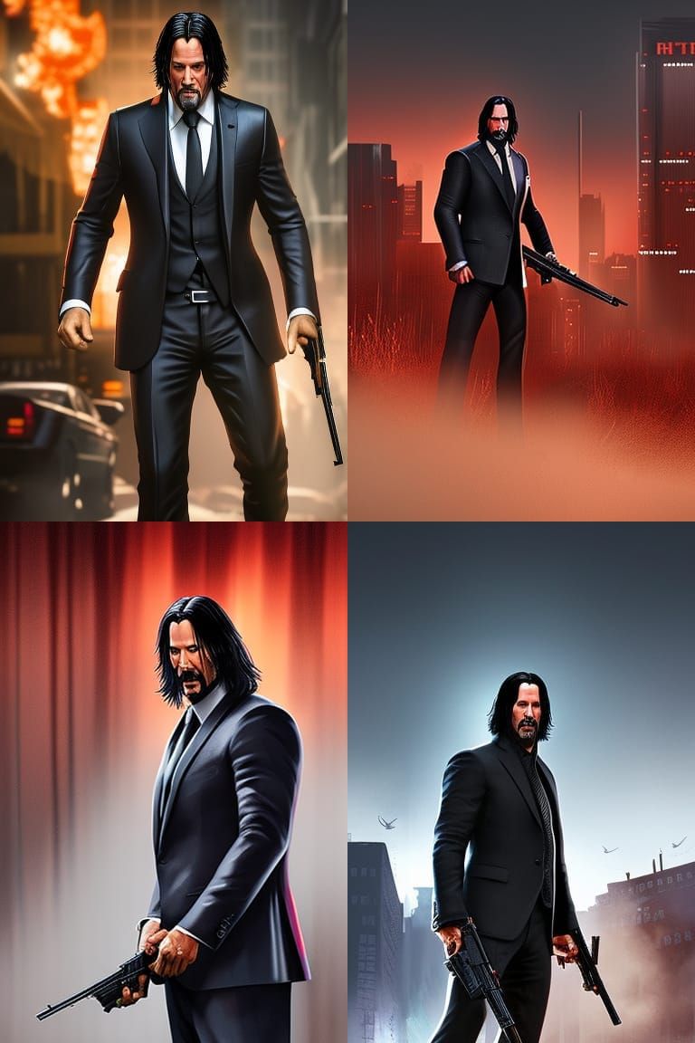 Intricate Digital Painting of John Wick in Action