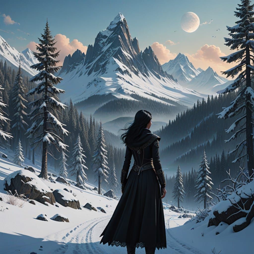 Mystical Winter Goddess in Dreamy Landscape