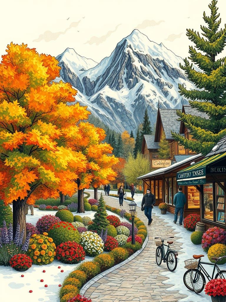 Winter Wonderland in Vibrant Floral Garden