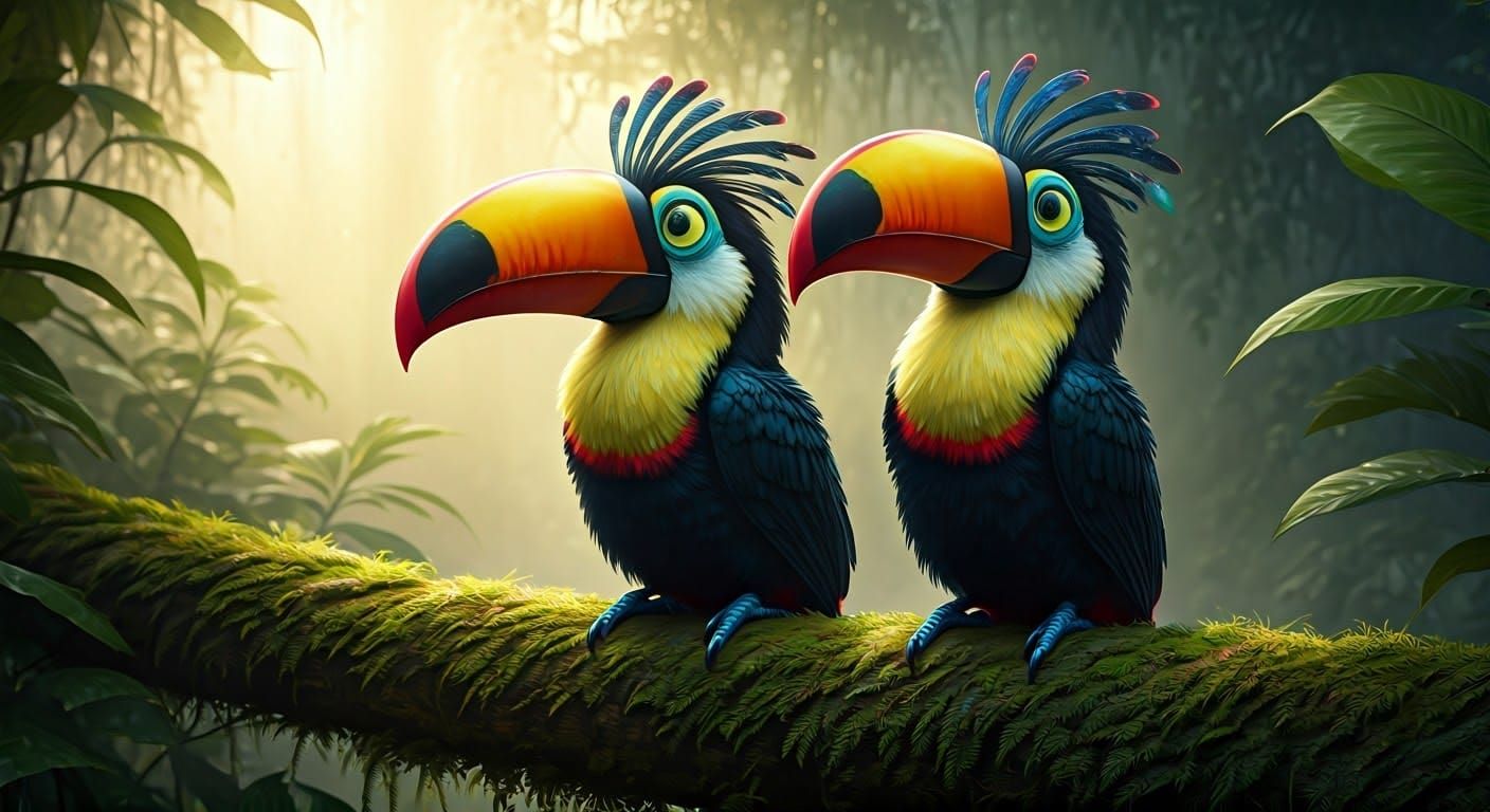 Vibrant Tropical Toucans in Iridescent Plumage