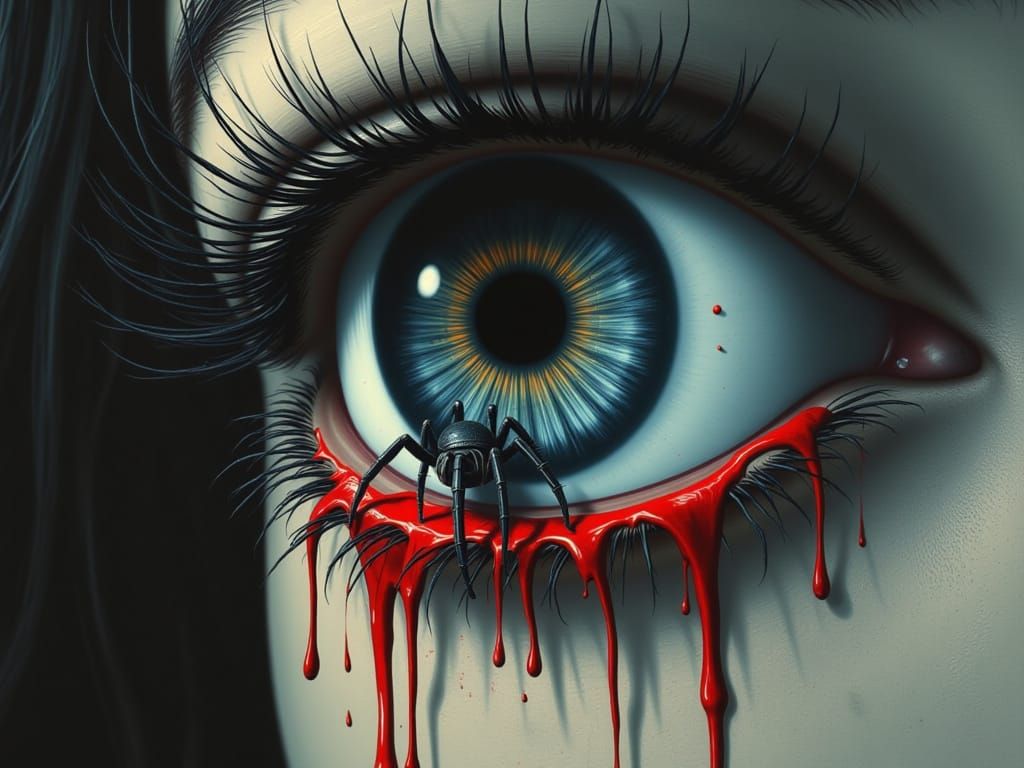 Eerie Horror Movie Poster with Crying Eye in Dark Surrealism
