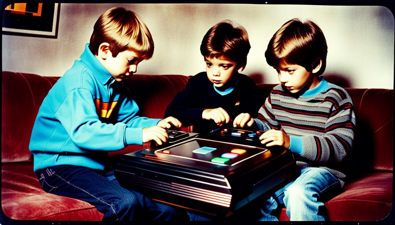 Brothers Playing Atari: 1980s Polaroid Photo