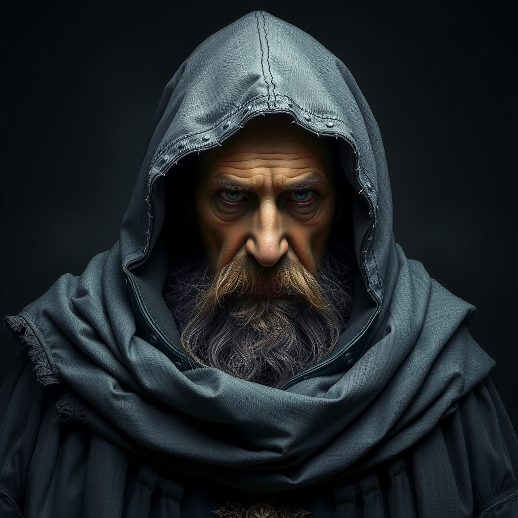Priest of Winter and War Portrait in Dark Medieval Style