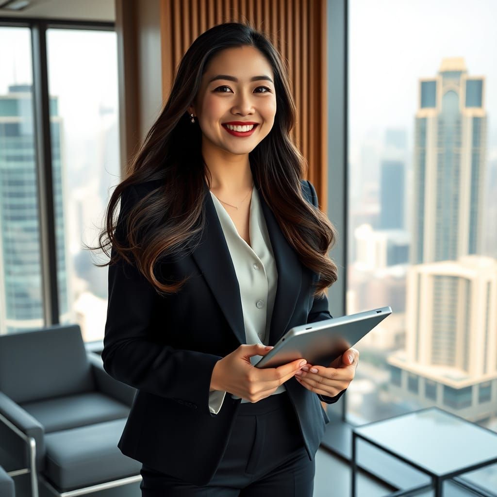 Confident CEO in Modern Office: Cinematic Film Still