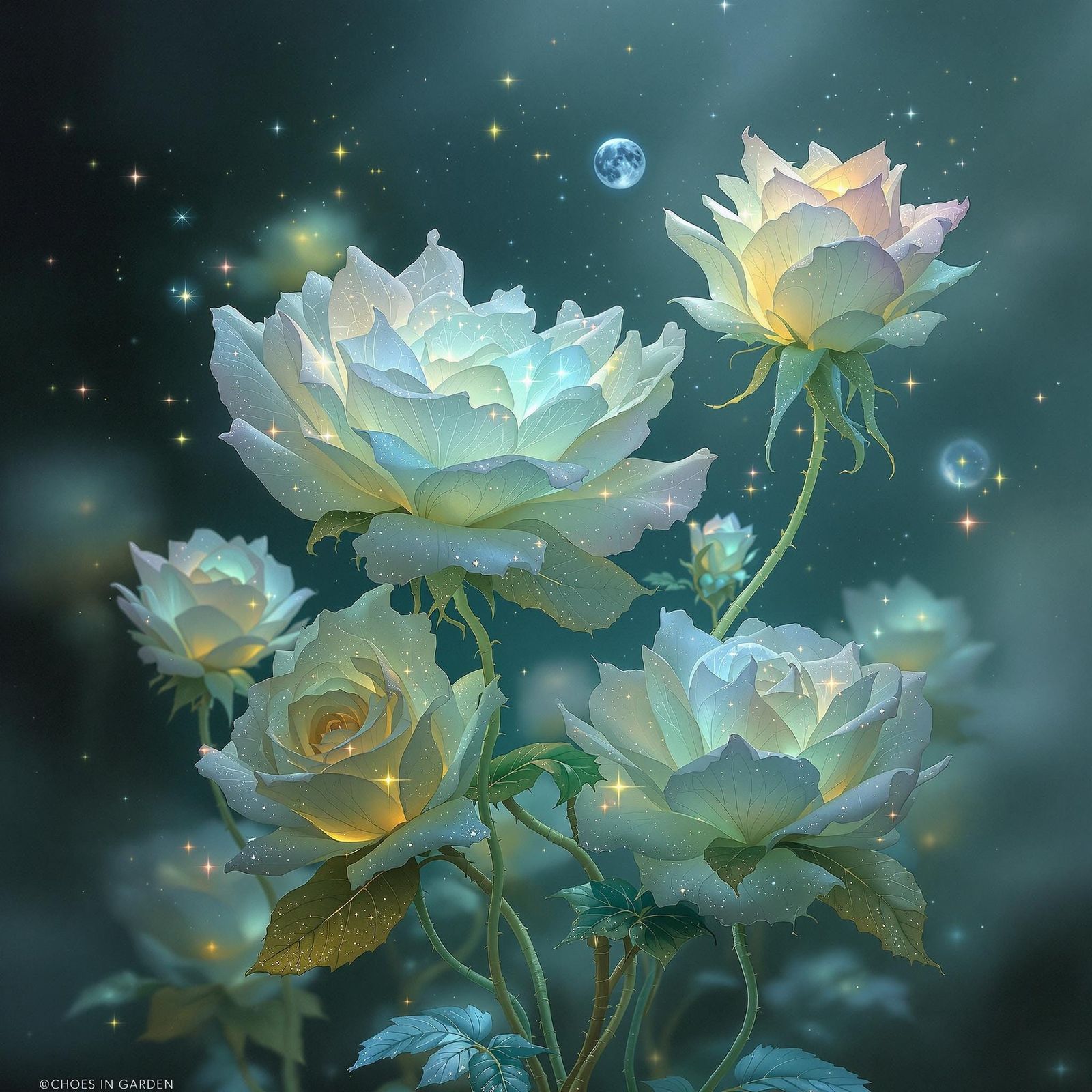 Surreal Roses Bloom in a Dreamlike Garden