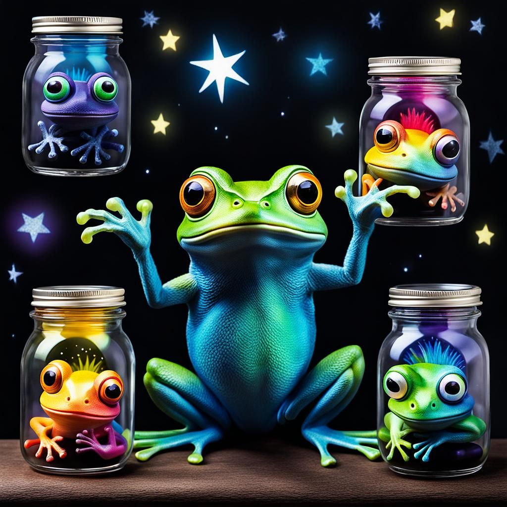 Gothic Tree Frog with Googly Eyes in Van Gogh Style