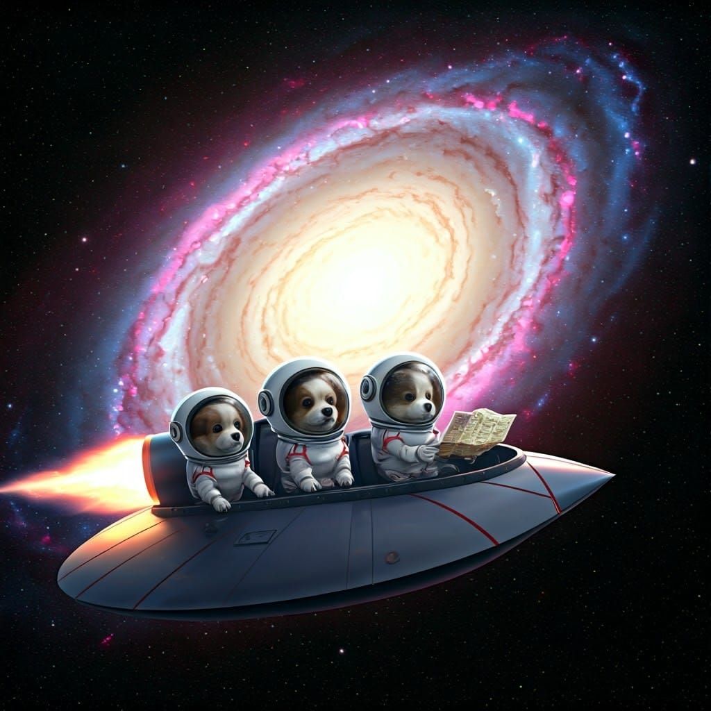 Adorable Doggies in Miniature Spacesuits Explore a Vibrant N...