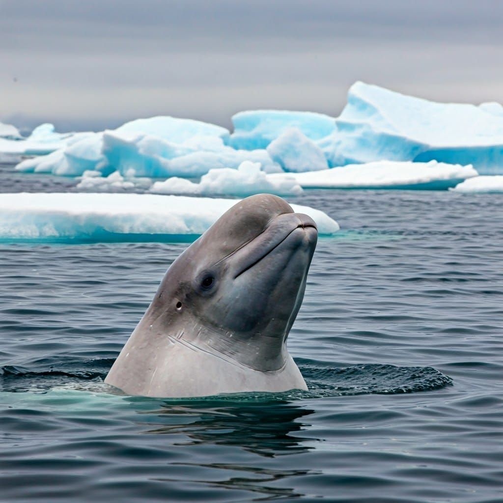 Beluga Whale Emerges in Icy Waters: Photorealistic Capture