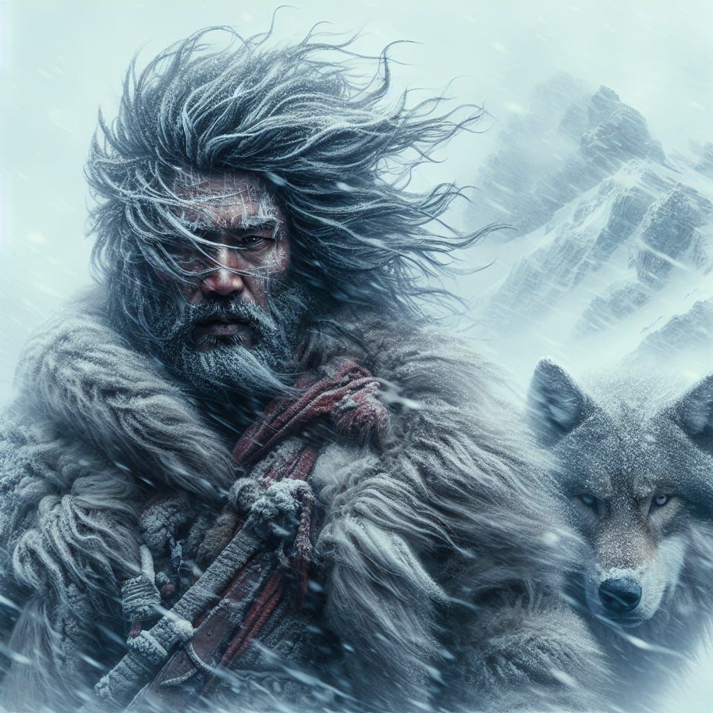 Monk and Wolf Brave a Snowstorm: Matte Painting