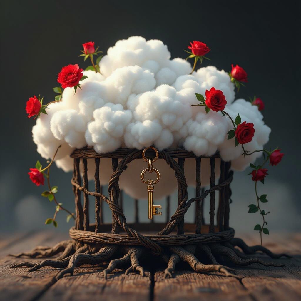 Cloud Trapped in Root Cage with Golden Key
