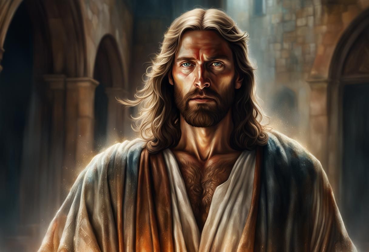 Jesus Christ Walking: Medieval Painting in Double Exposure