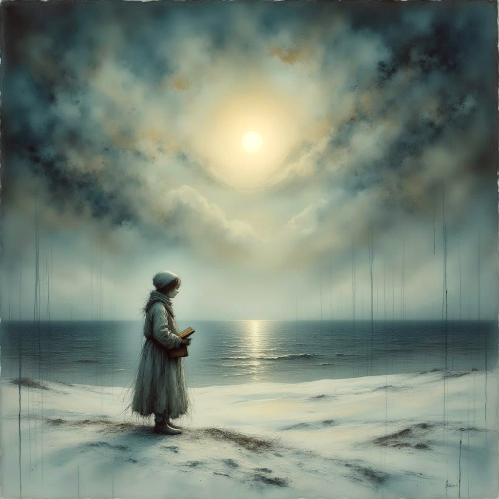 Figure on Desolate Plain in Ethereal Mist