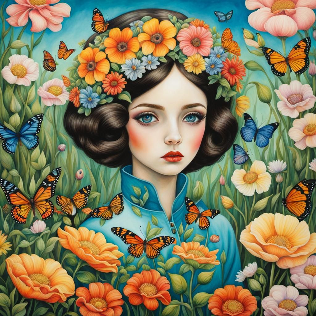 Psychedelic Spring Art in Margaret Keane/Amy Brown Style
