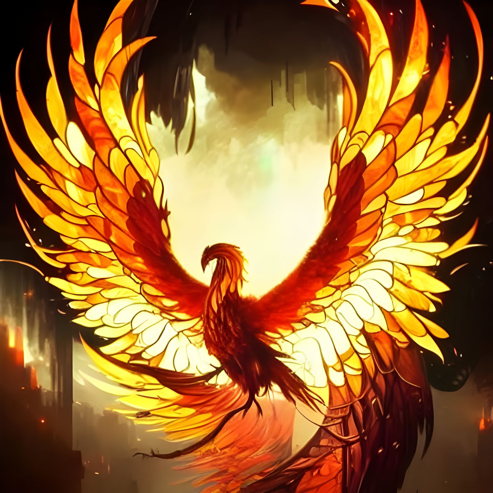 Stained Glass Phoenix: Art Nouveau Style