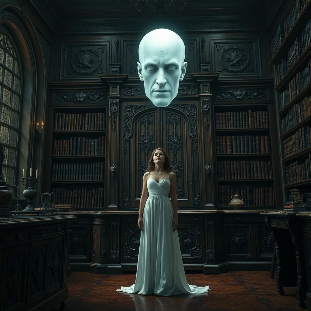 Terrified Woman Stares at Ghost Head in Kitchen