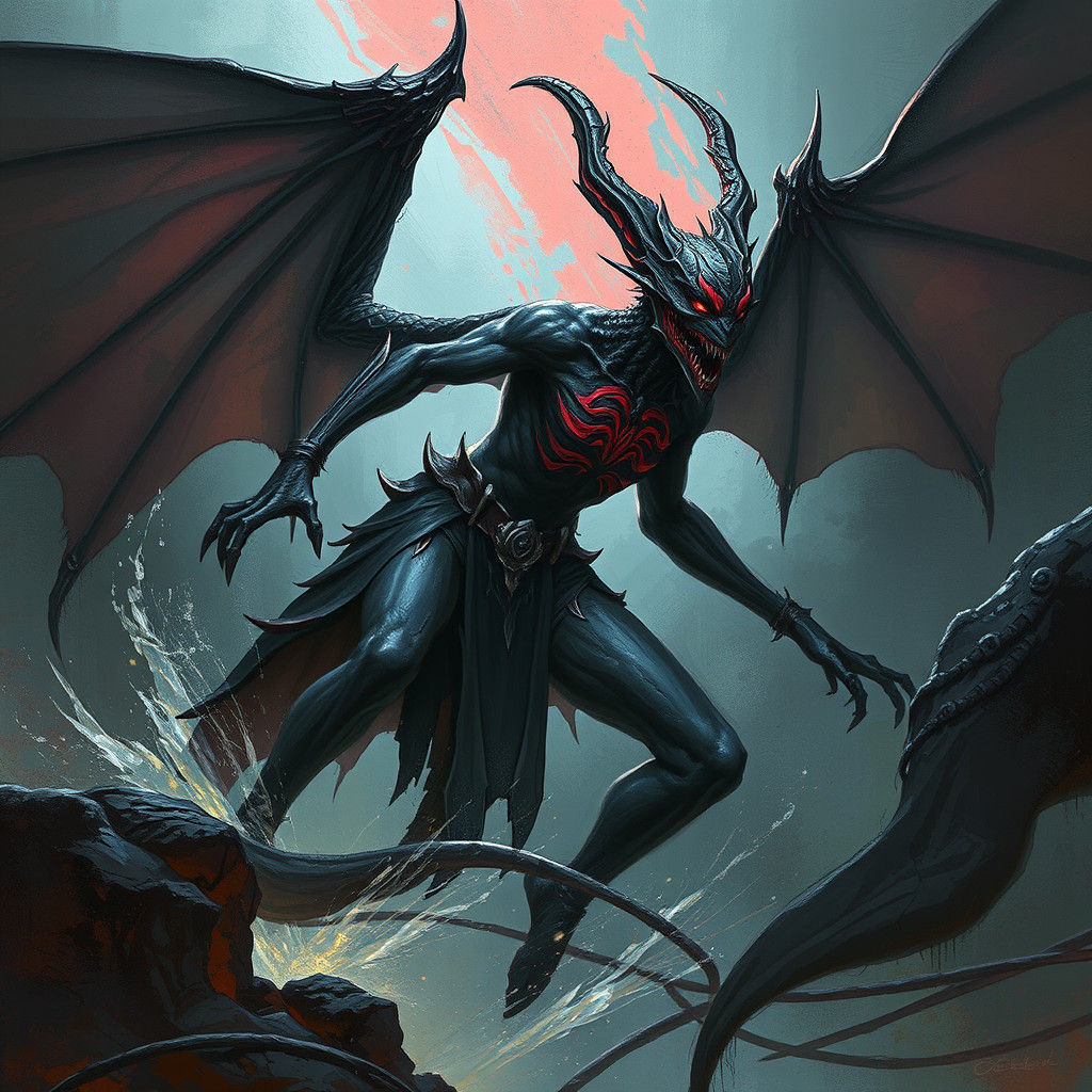 Sinister Naga Sylph Amalgam in Dark Fantasy Style