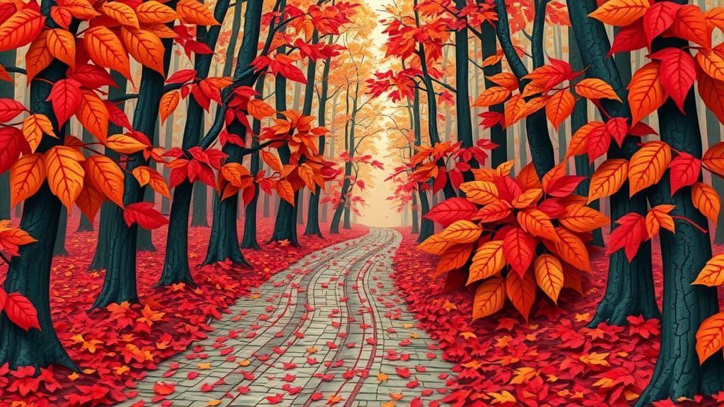 Autumn Forest Path in Multidimensional Paper Collage