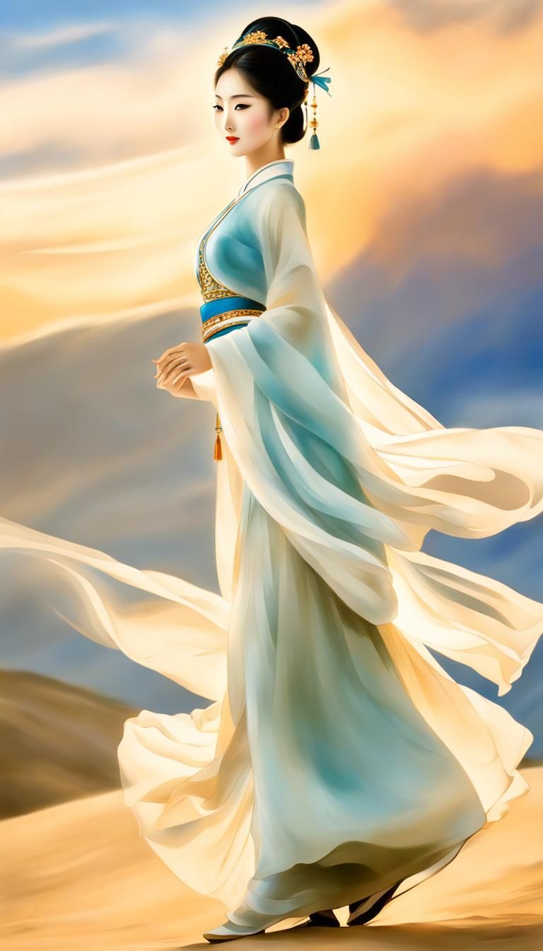 Elegant Dunhuang Dancer in Chinese Ink Painting