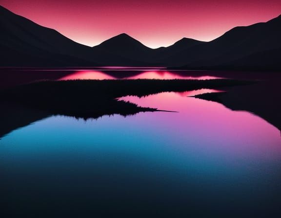 Dreamlike Landscape with Vibrant Pink Tree