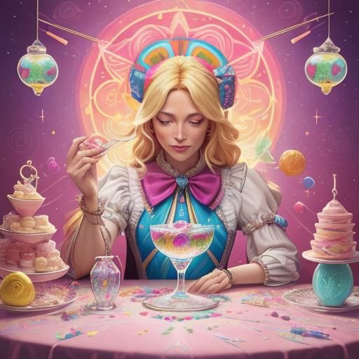 Blonde Tarot Reader with Archer Bow in Candy Art