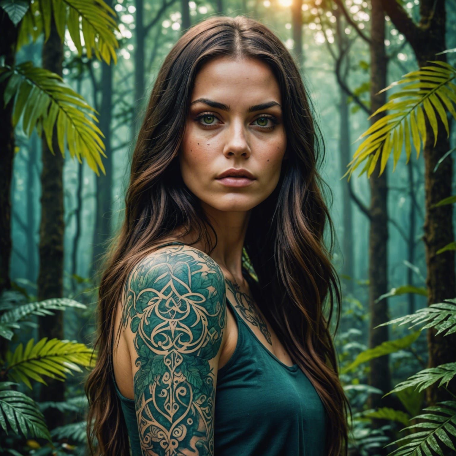 Psychedelic Portrait of Woman with Tattoo in 4K