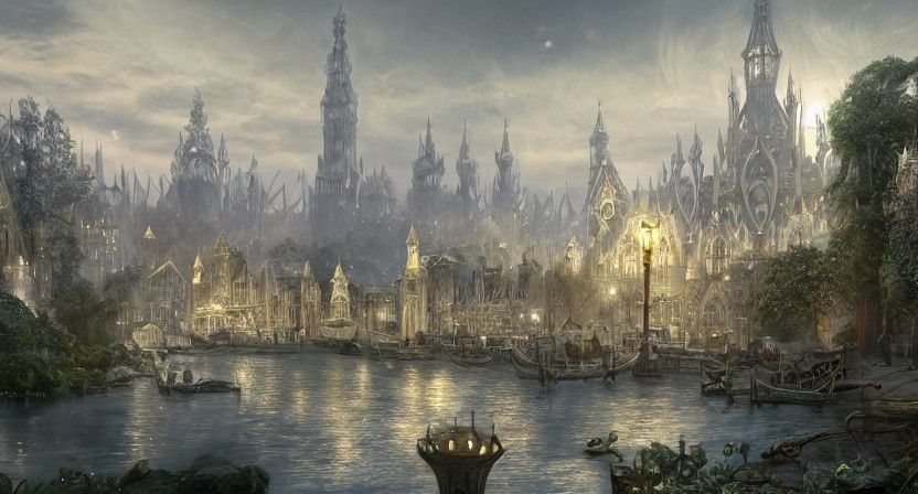 Shining Elven City with Art Nouveau Architecture