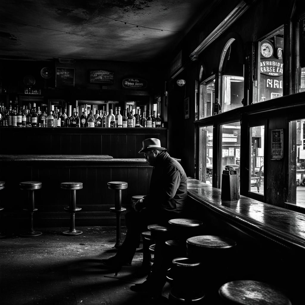 Man Waits in Abandoned Bar