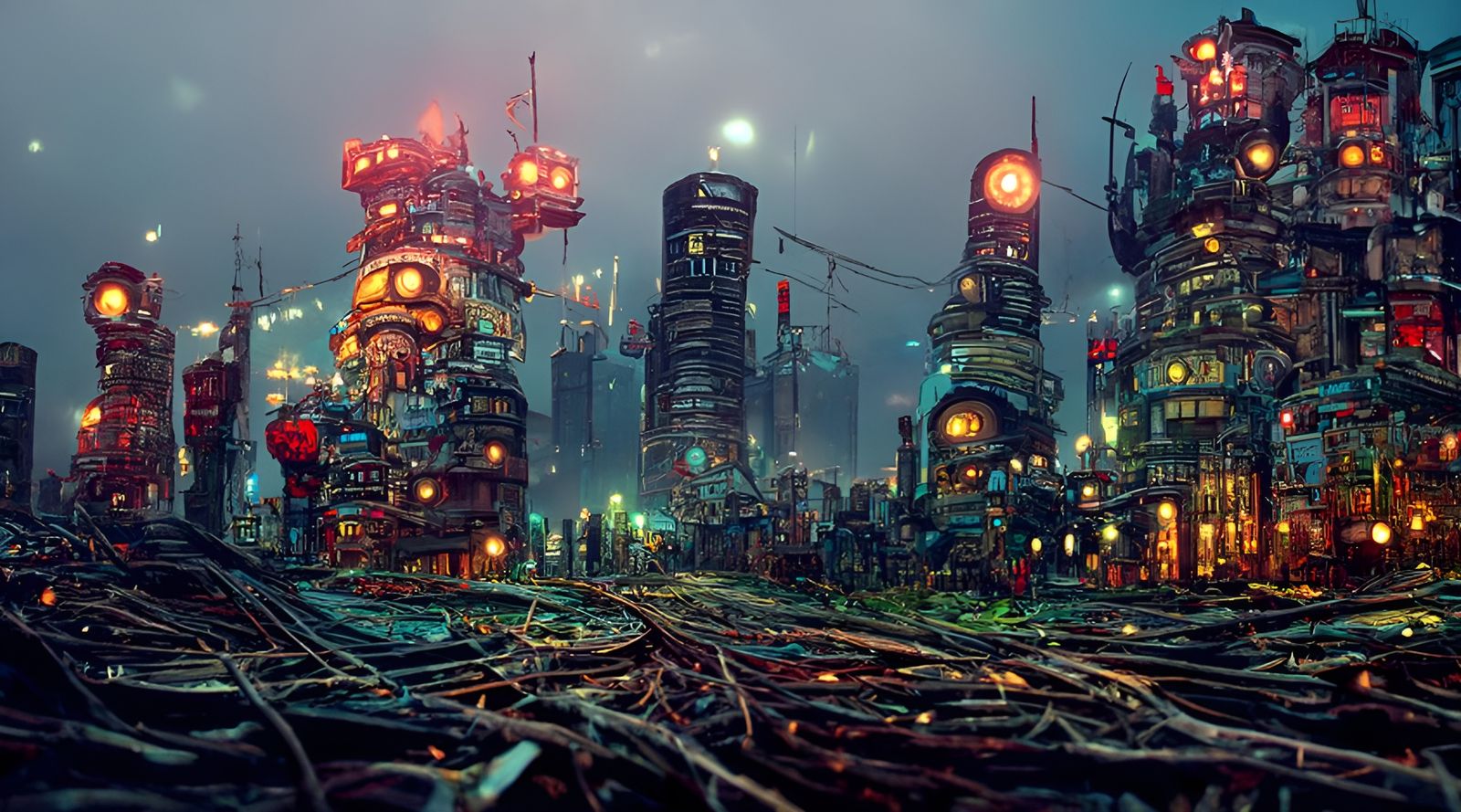 Post-Apocalyptic Cybernetic City Inspired by Studio Ghibli