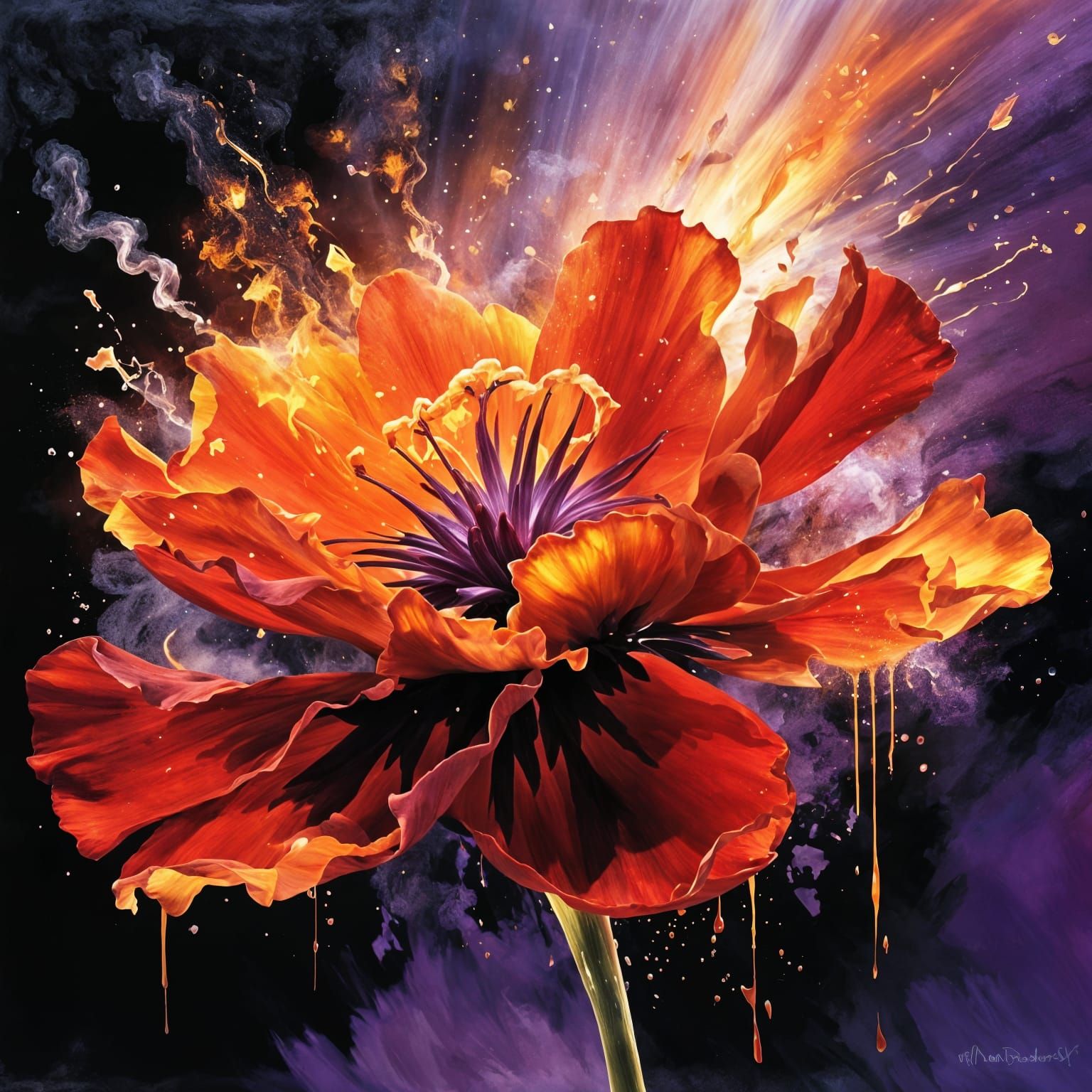Exploding Flower in Fiery Colors