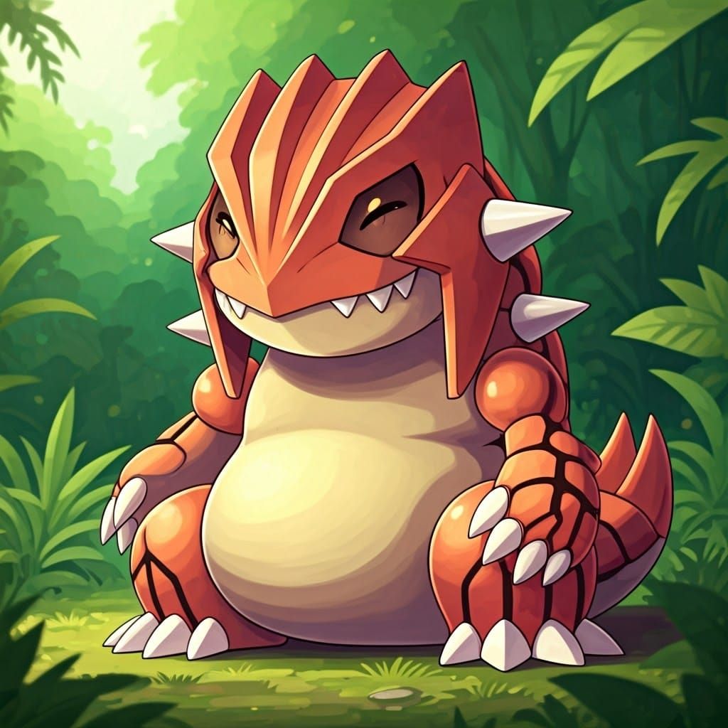 Whimsical Anime Groudon in Earth-Toned Chibi Style