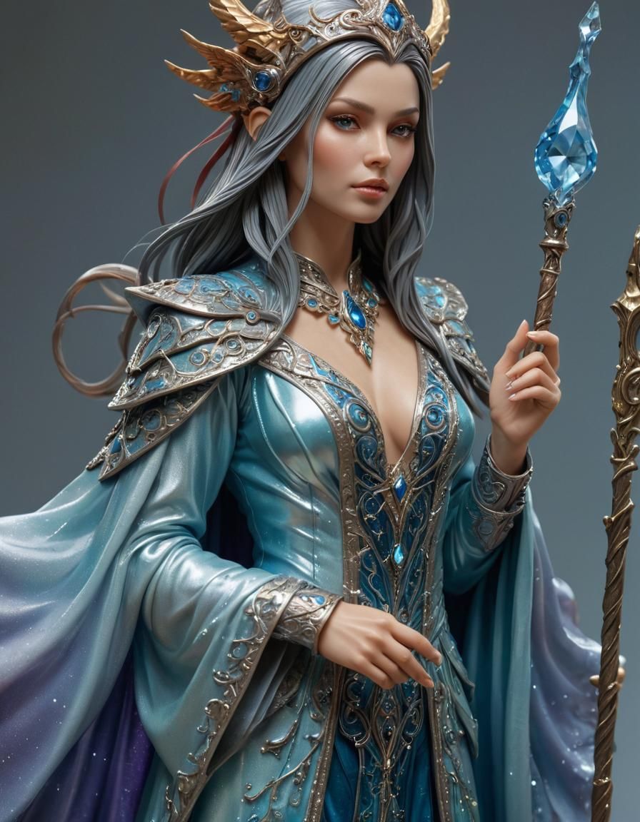 Fantasy Sorceress Figurine with Iridescent Enamel Details