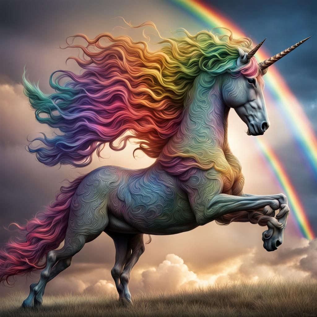 Hyperrealistic Rainbow Unicorn God in HDR