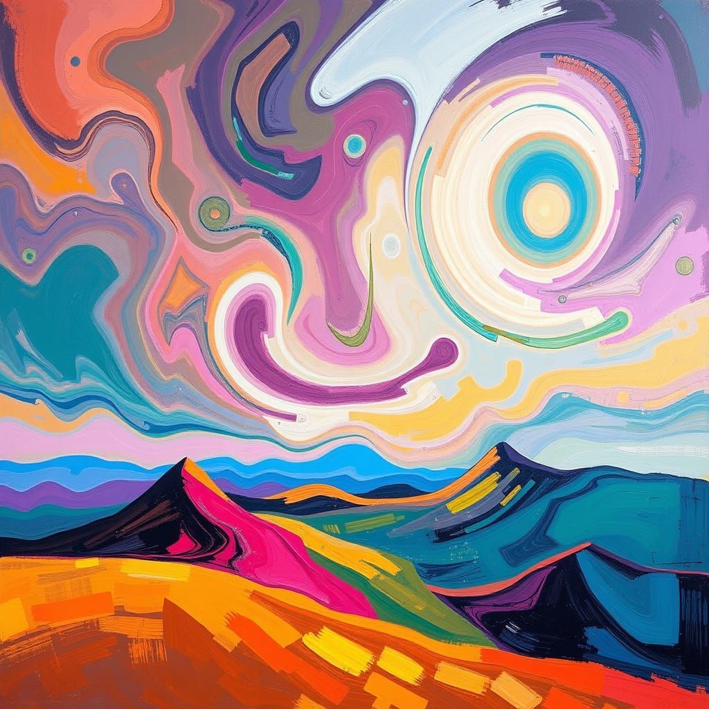 Dreamlike Futuristic Landscape in Vibrant Abstract Style