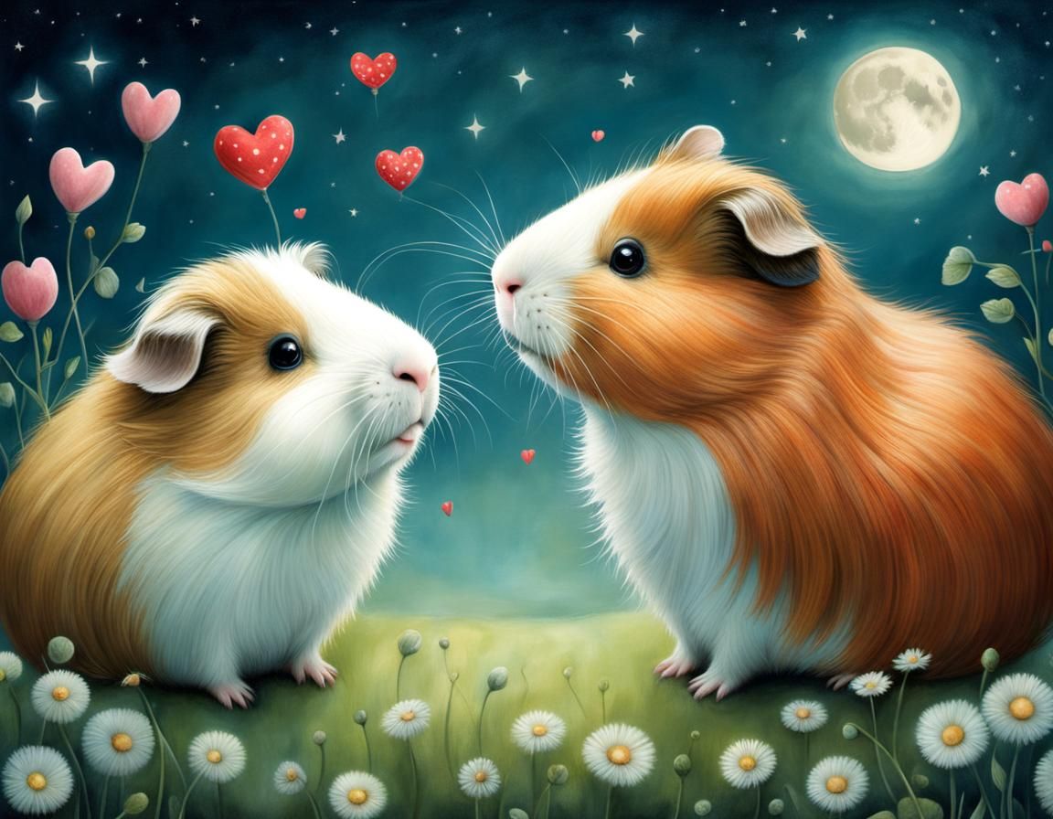 Guinea Pigs in Love: Whimsical Illustration