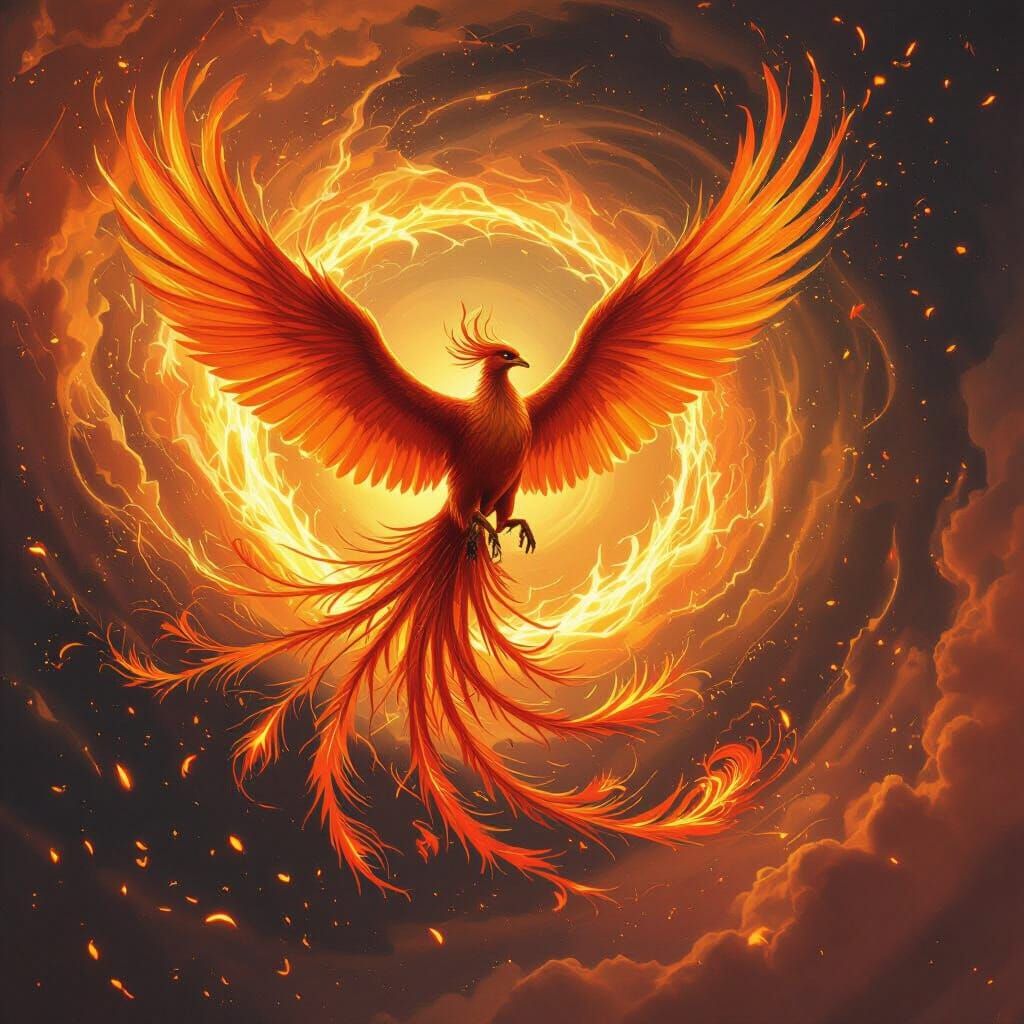 Fiery Phoenix in Flight: A Digital Art Masterpiece