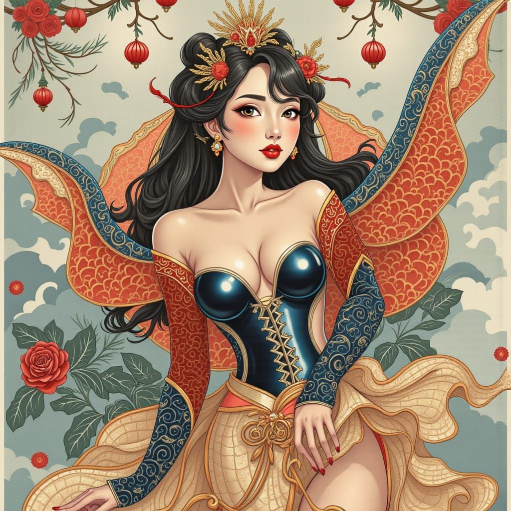 Goddess of the Sky in Vibrant Minhwa Art