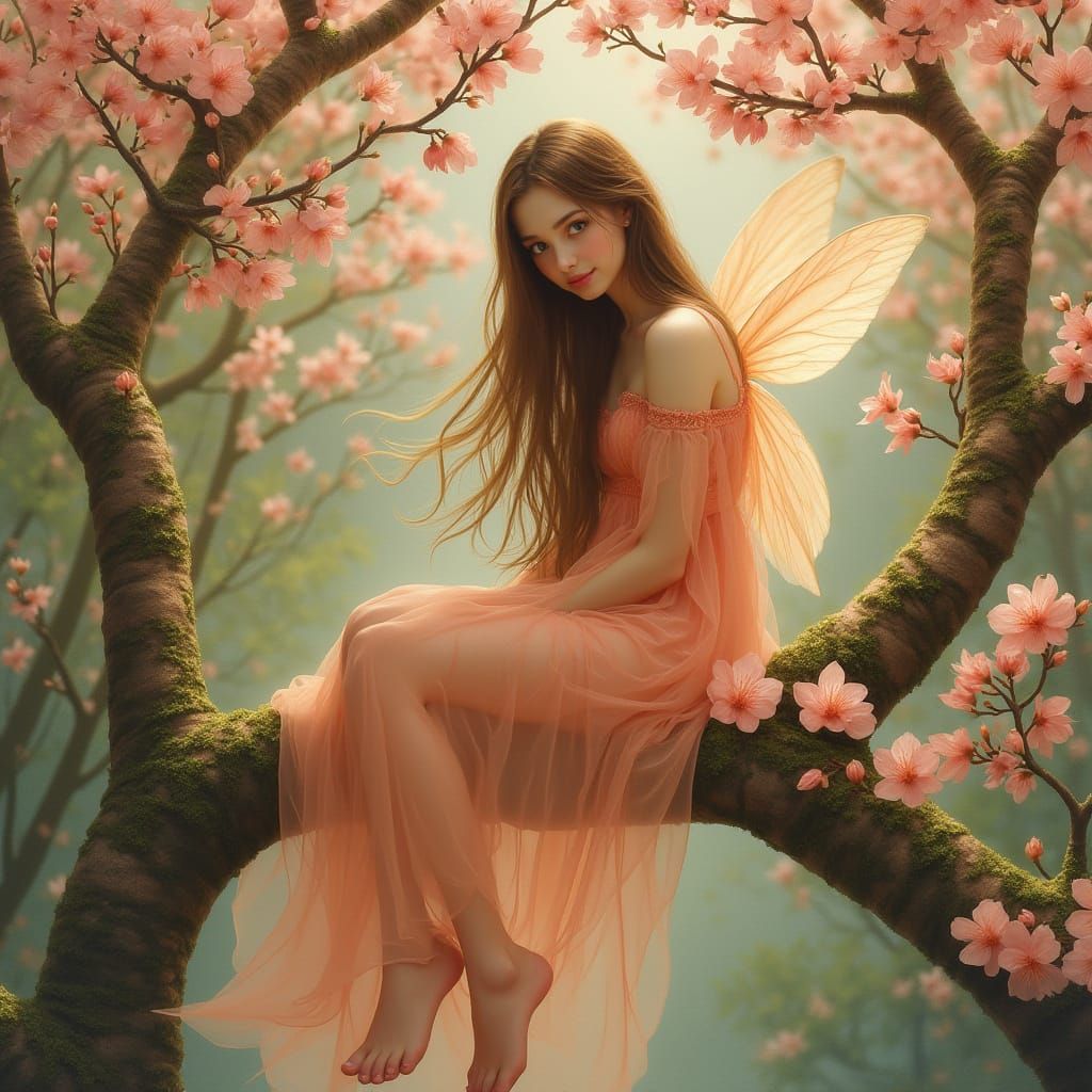 Peach Blossom Fairy in Dreamy Fantasy Style