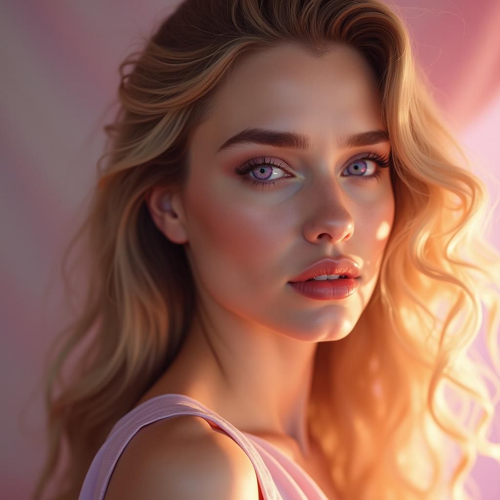 Radiant Woman with Violet Eyes in Digital Portrait
