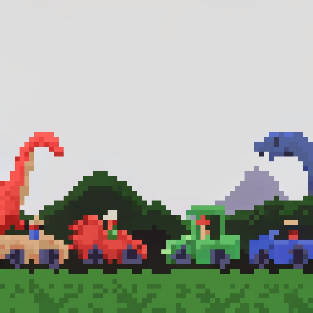 Dinosaur Park in Vibrant Pixel Art Style