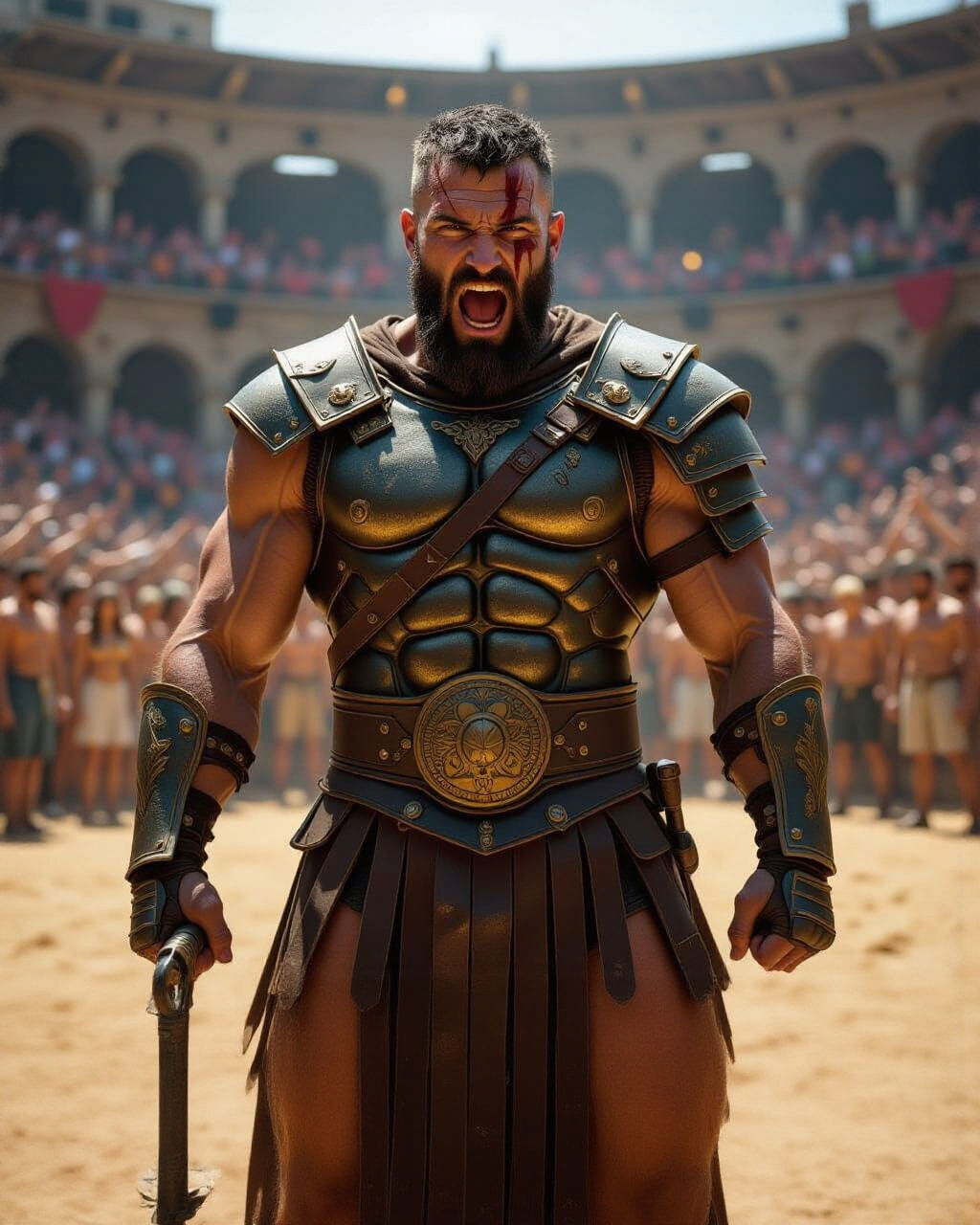 Hyperrealistic Gladiator in Sun-Drenched Arena, Renaissance ...