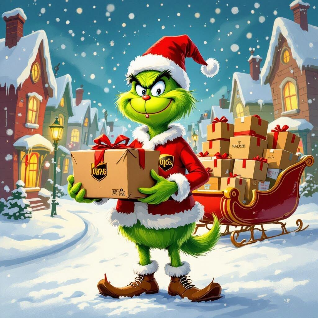 Mr. Grinch as a UPS Driver in Whoville