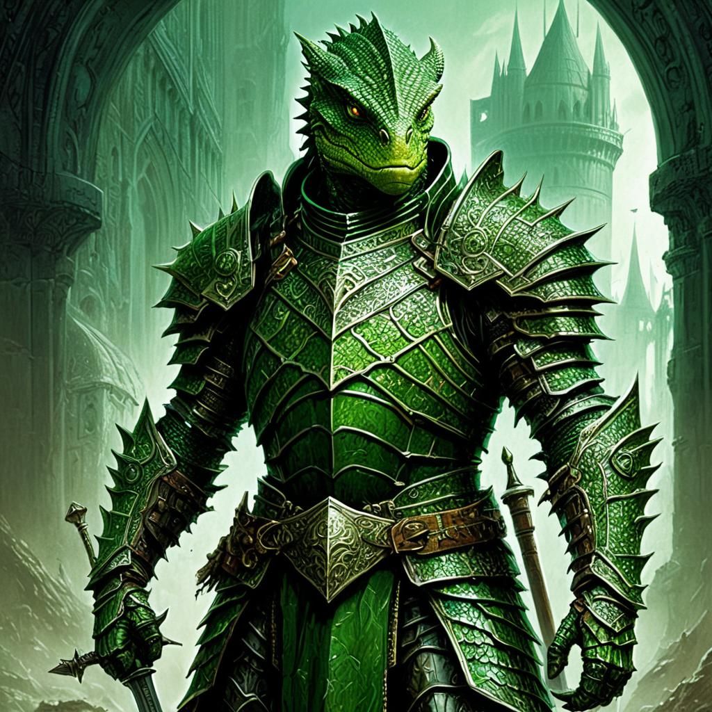 Lizardman Knight in Armor: Epic Comic Book Art
