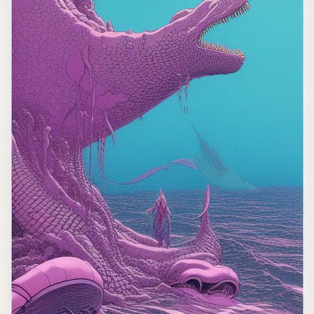 Leviathan: Colorful Pencil Drawing in Ghibli Style