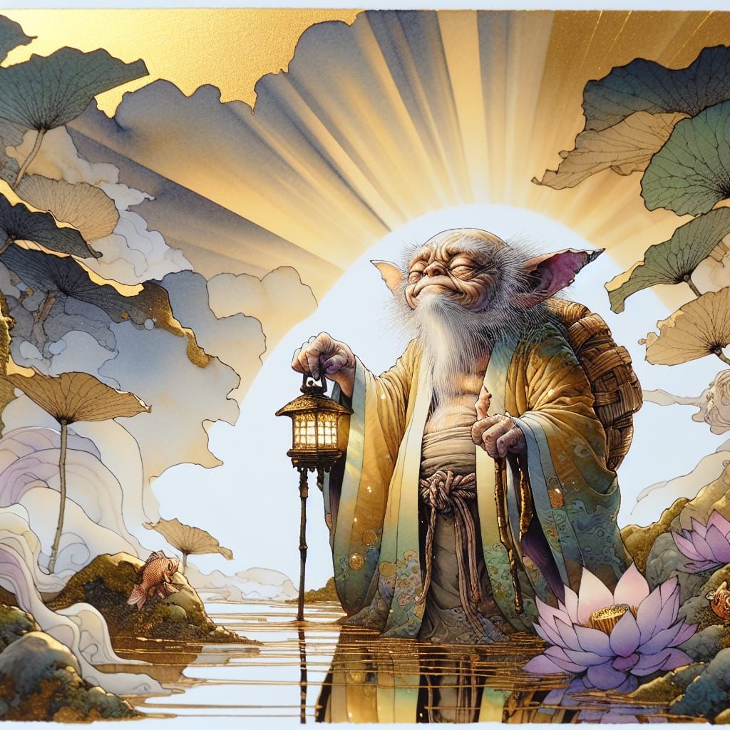 Gremlin in Ukiyo-e Style with Lantern